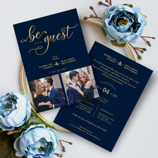 Golden Charm Navy Blue Romantic Wedding Einladung