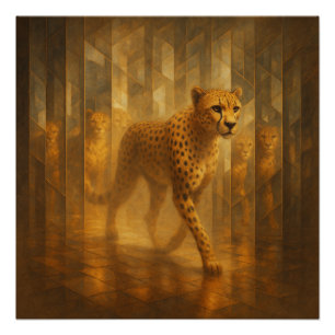 Golden Cheetah in einem Spiegel-Labyrinth – GeoWil Poster
