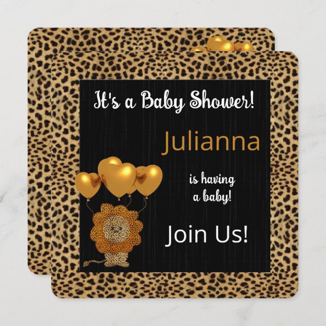 Golden Cheetah Print Baby Dusche Einladung (Vorne/Hinten)