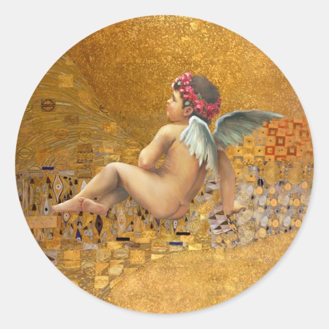 Golden Cherub Runder Aufkleber (Vorderseite)