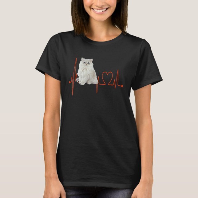 Golden Chinchilla Persian Cat Heartbeat EKG I Love T-Shirt (Vorderseite)