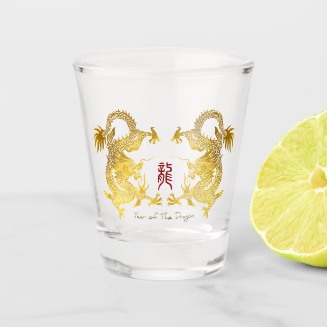 Golden Chinese Dragon old Ideogram Birthday SG Schnapsglas (Vorderseite)