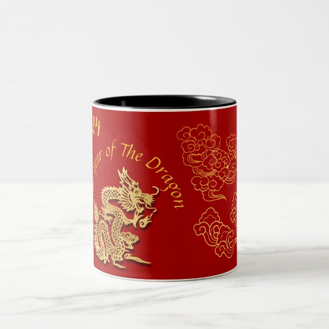 Golden Chinese Paper-cut Dragon Year 2024 2TMug Zweifarbige Tasse (Mittel)