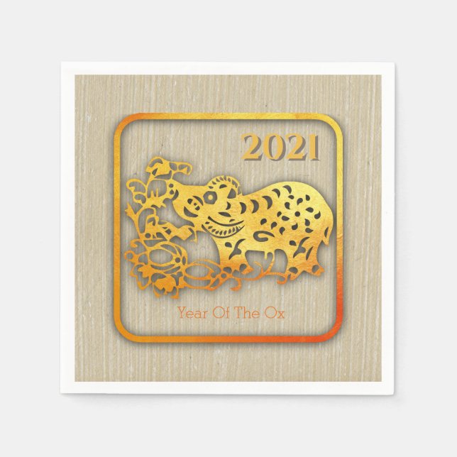 Golden Chinese Paper-cut Ox Year 2021 PN Serviette (Vorderseite)