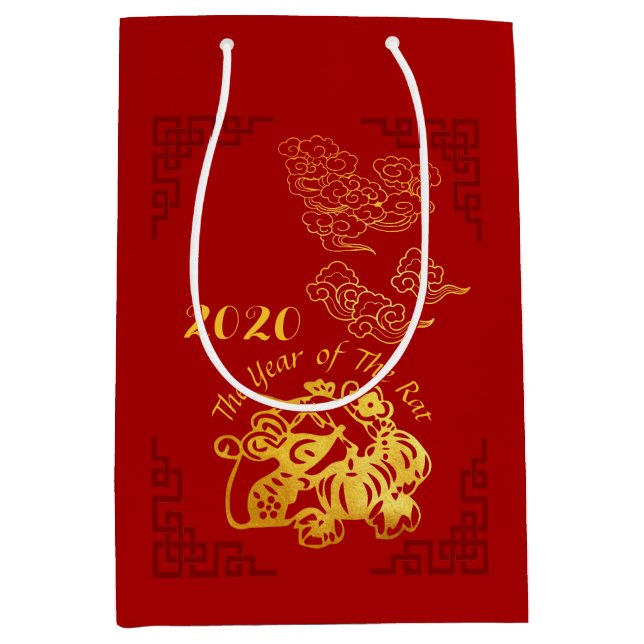 Golden Chinese Paper-cut Rat Year 2020 M Gift Bag Mittlere Geschenktüte