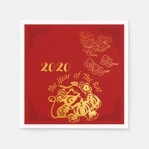 Golden Chinese Paper-cut Rat Year 2020 Party PN Serviette