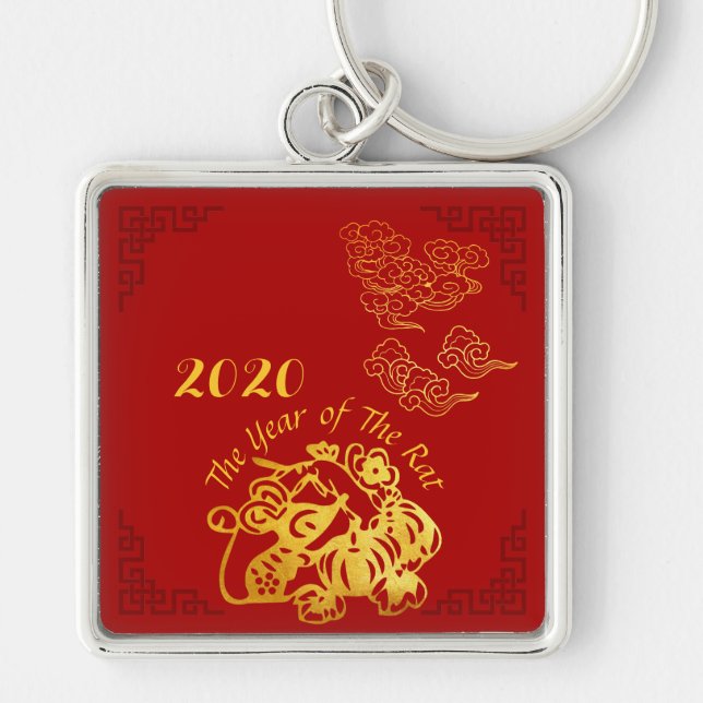 Golden Chinese Paper-cut Rat Year 2020 SqMK Schlüsselanhänger (Vorne)