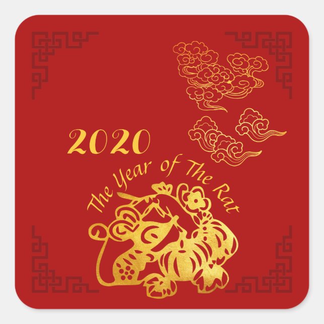 Golden Chinese Paper-cut Rat Year 2020 Sticker (Vorderseite)