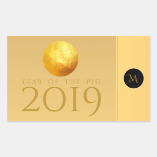 Golden Chinese Pig Papercut 2019 Monogram R Stick Rechteckiger Aufkleber