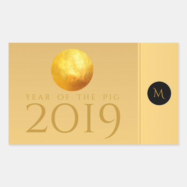 Golden Chinese Pig Papercut 2019 Monogram R Stick Rechteckiger Aufkleber (Vorderseite)