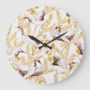 Golden chinesischer Stil, Wasserfarben Sakura Must Große Wanduhr