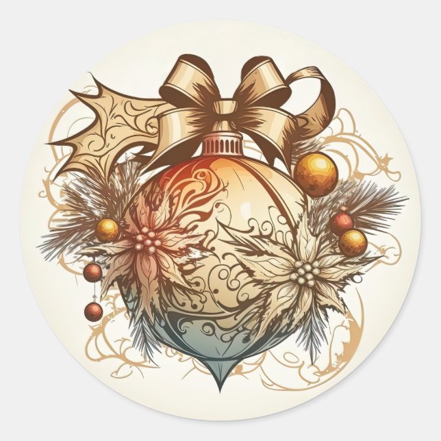 Golden Christmas Ball Ornament Round Sticker (Vorderseite)