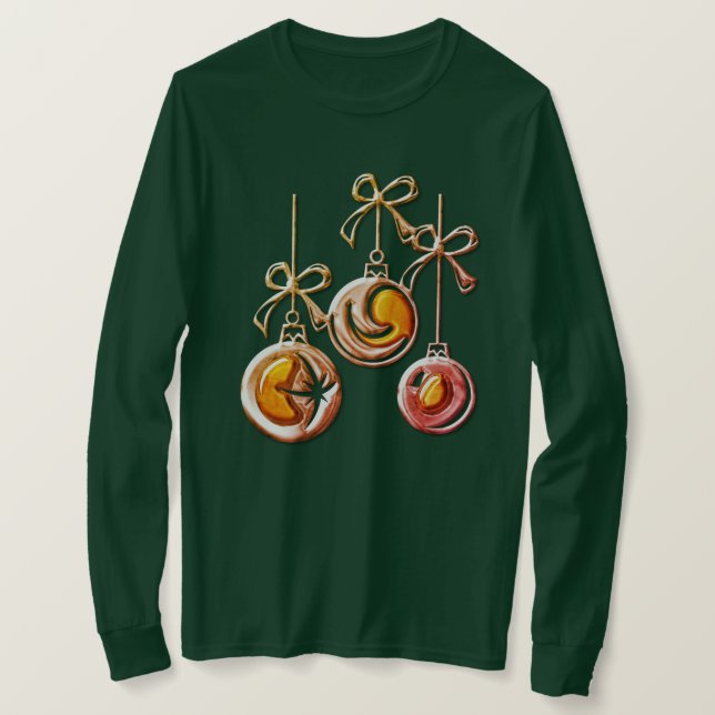 Golden Christmas Baubles and Bows  T-Shirt (Design vorne)
