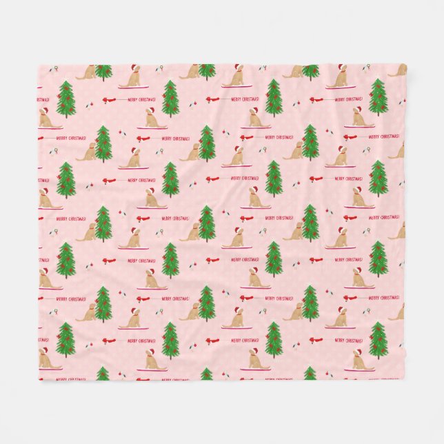 Golden Christmas Beach Day Pink Fleece Blankon (Vorderseite (Horizontal))