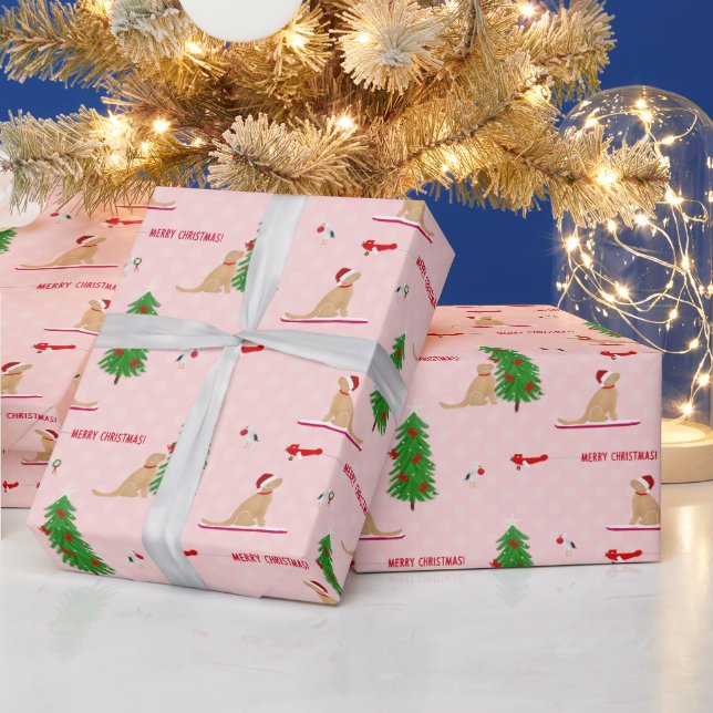 Golden Christmas Beach Day Pink Gift Wrap Geschenkpapier (Feiertage)