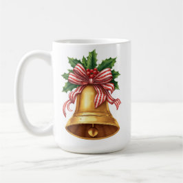 Golden Christmas Bell Holly and Stripe Bow Kaffeetasse