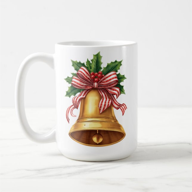 Golden Christmas Bell Holly and Stripe Bow Kaffeetasse (Links)