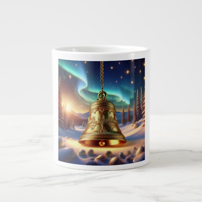 Golden Christmas Bell In A Snowy Winter Scene Jumbo-Tasse (Vorderseite)