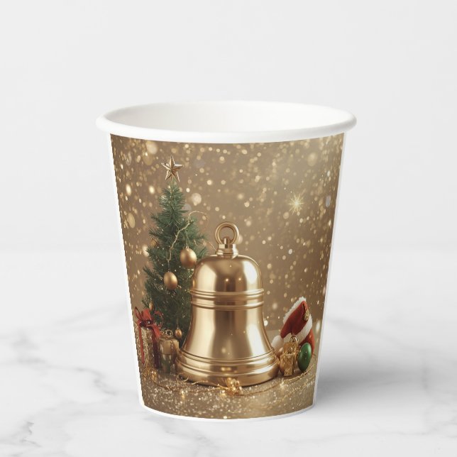 Golden Christmas Bell Paper Cup Design Pappbecher (Vorderseite)