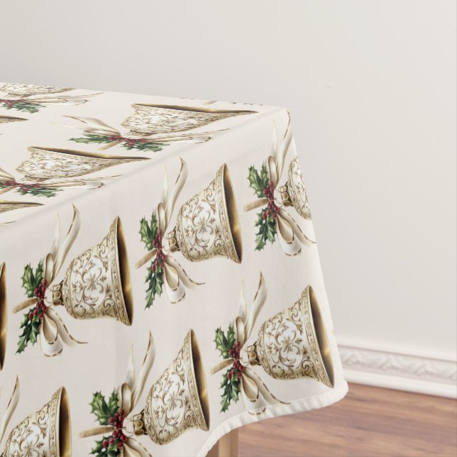 Golden Christmas Bell Schöne grüne Blätter Tischdecke (Beispiel)
