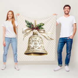 Golden Christmas Bell Shiny Stars Grüne Blätter Fleecedecke