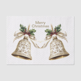 Golden Christmas Bell Shiny Stars Grüne Blätter Seidenpapier