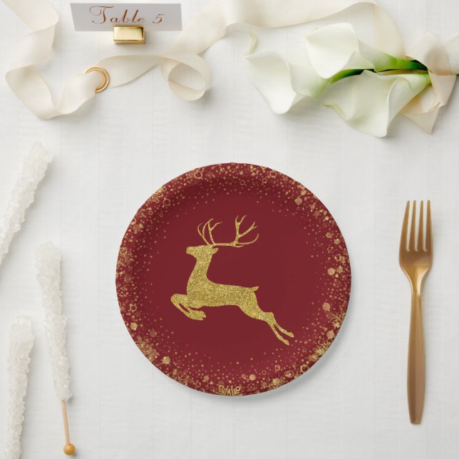 Golden Christmas Deer elegantes Design Pappteller (Hochzeit)