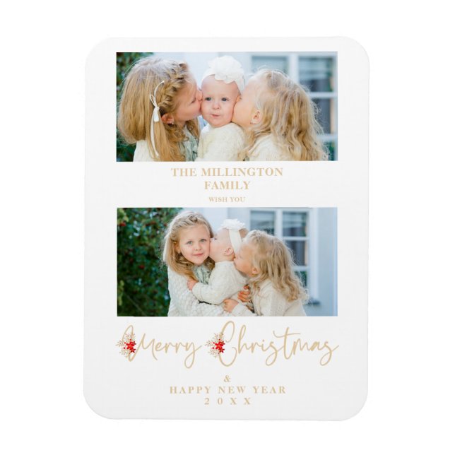 Golden Christmas Effect Botanical Holly 2 Photos Magnet (Vertikal)
