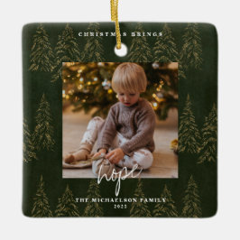 Golden Christmas Forest Fire Trees Keramikornament