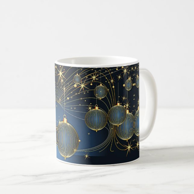 Golden Christmas Ornaments Navy Blue Kaffeetasse (VorderseiteRechts)
