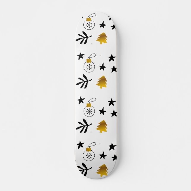 Golden Christmas Pine Tree Star und Ornamente Skateboard (Vorne)