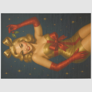 Golden Christmas Pinup with Red Bow Seidenpapier