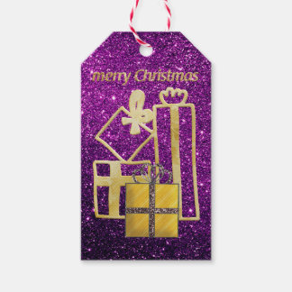 Golden Christmas Präsentiert Lila Imitate Glitzer Geschenkanhänger