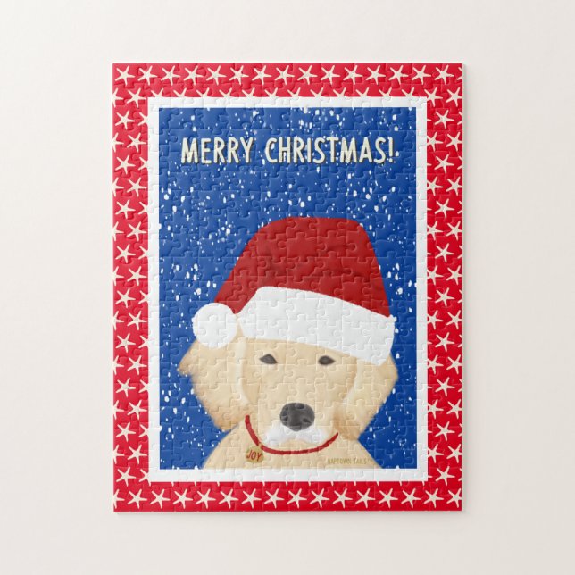 Golden Christmas Santa Dog Jigsaw Puzzle (Vertikal)