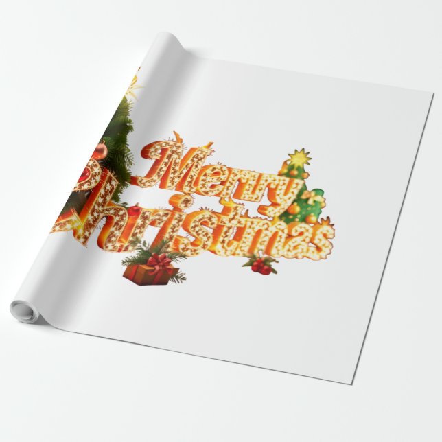 Golden Christmas Sparkle - Festlicher Baum Geschenkpapier (Ungerollt)