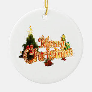 Golden Christmas Sparkle - Festlicher Baum Keramik Ornament