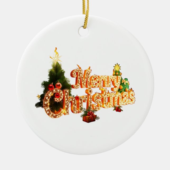 Golden Christmas Sparkle - Festlicher Baum Keramik Ornament (Vorne)