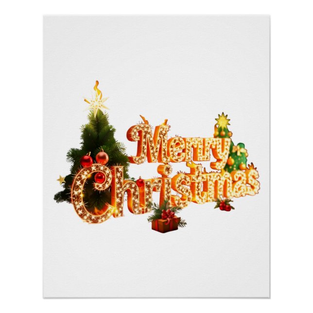 Golden Christmas Sparkle - Festlicher Baum Poster (Vorderseite)