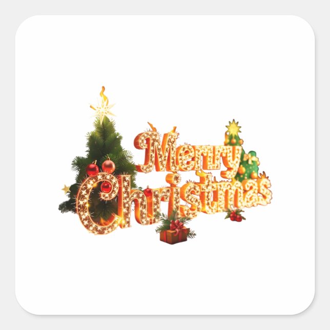 Golden Christmas Sparkle - Festlicher Baum Quadratischer Aufkleber (Vorderseite)