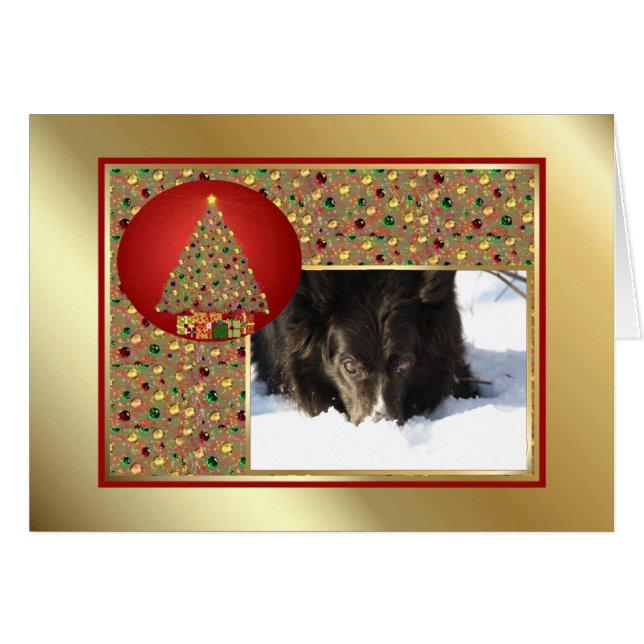 Golden Christmas Tree Custom Foto Card (Vorderseite (Horizontal))