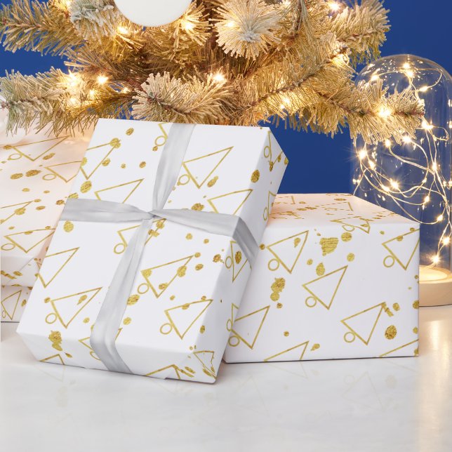Golden Christmas Tree Geometric Pattern Geschenkpapier (Feiertage)