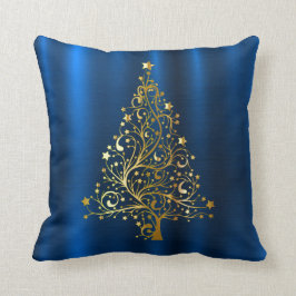 Golden Christmas Tree Navy Blue Holidays Kissen