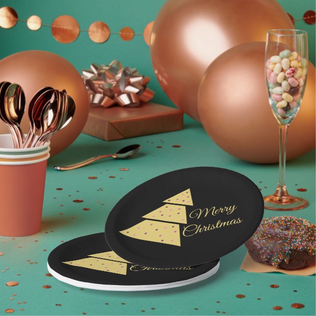 Golden Christmas Tree Paper Plate Pappteller (Multi)