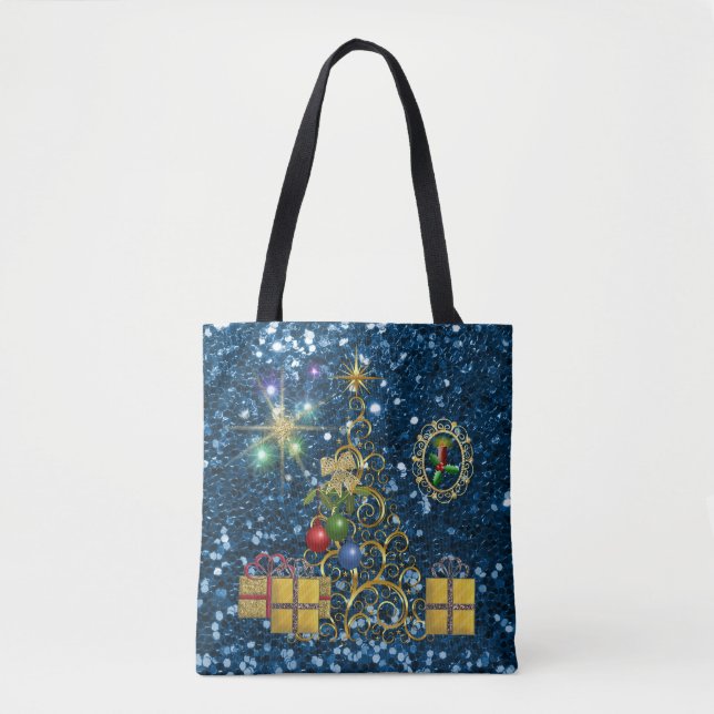 Golden Christmas Tree & Presents Blue Imitats Glit (Vorderseite)