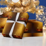 Golden Christmas Trees Geschenkpapier<br><div class="desc">Ein schönes Weihnachtspapier mit einem Muster glühender,  goldener Weihnachtsbäume mit einem roten Band.</div>