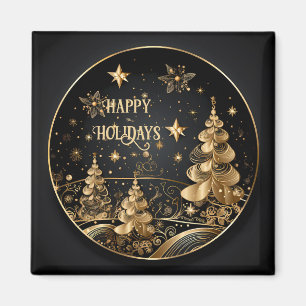 Golden Christmas Trees Holiday Magnet