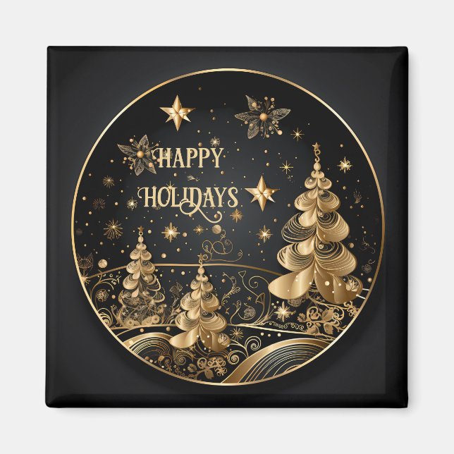 Golden Christmas Trees Holiday Magnet (Vorne)