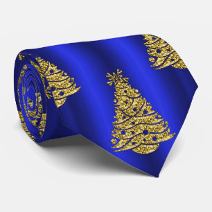 Golden Christmas Trees on Blue Krawatte
