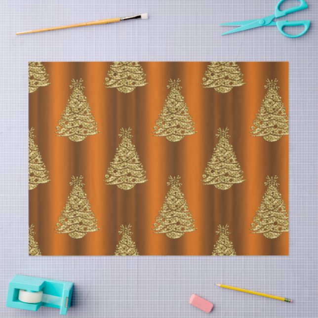 Golden Christmas Trees on Orange Seidenpapier (Basteln)