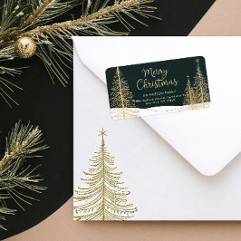 Golden Christmas Trees Return Address Label Adressaufkleber